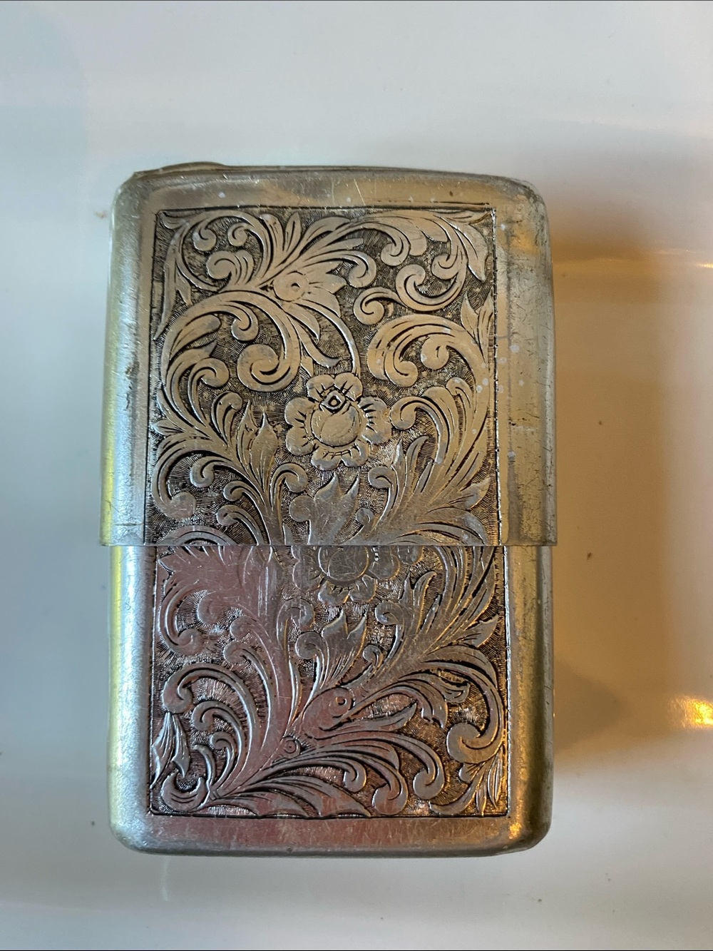 Vintage Florentine Embossed Aluminum Slide-top Cigarette Case